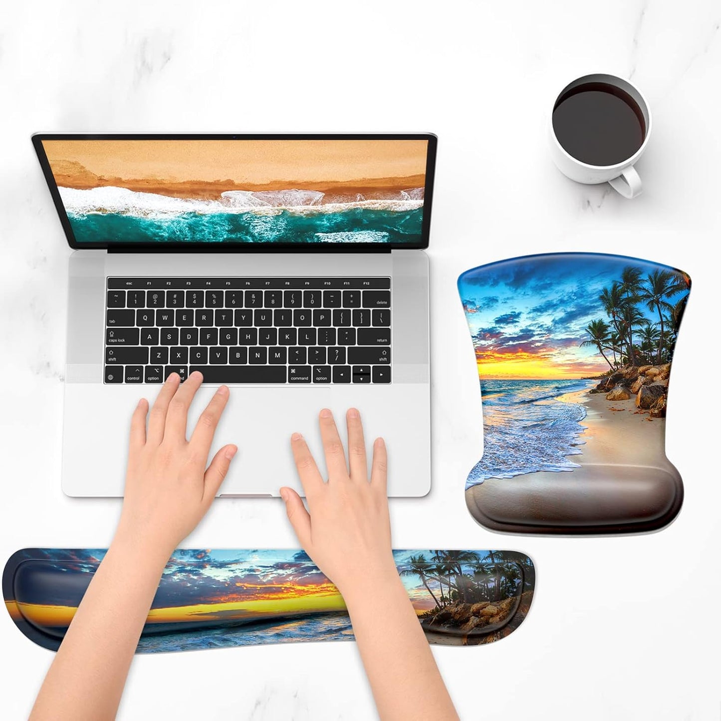 Mouse Pad Wrist Support Keyboard Wrist Rest Pad Ergonomic Mousepad Non-Slip Memory Foam Keyboard Pad Easy Typing Pain Relief Perfect for PC Laptop Gaming Office, Beach