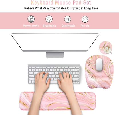 Keyboard Wrist Rest Mouse Pad Wrist Support for Computer Desktop/Laptop/Notebook Memory Foam Keyboard Pad Ergonomic Hand Rest Wrist Cushion for Home Office Gaming - Pink Fluid